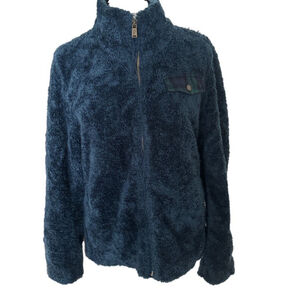 Pendleton Womens M Deep Pile Sherpa Full Zip Blue Wool Plaid Fleece Lined Jacket